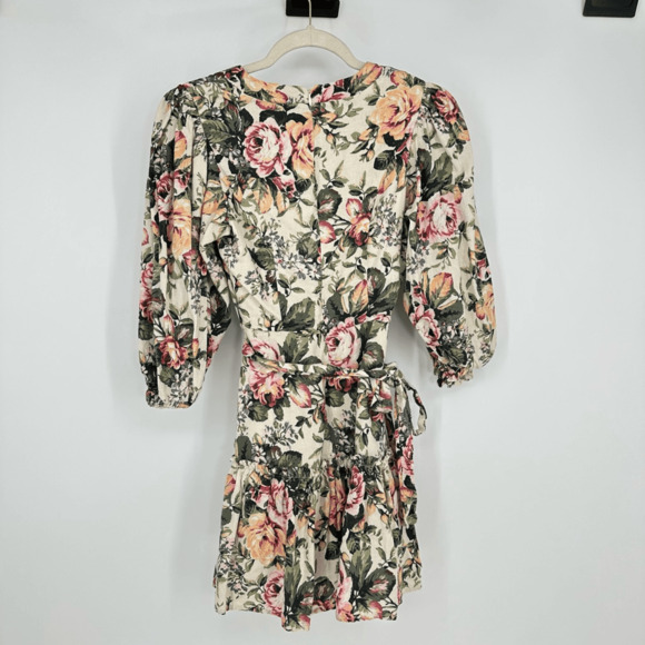 VICI Womens Floral Mini Dress Size S Puff Sleeves Bridal Shower Party Linen Boho - Picture 2 of 15